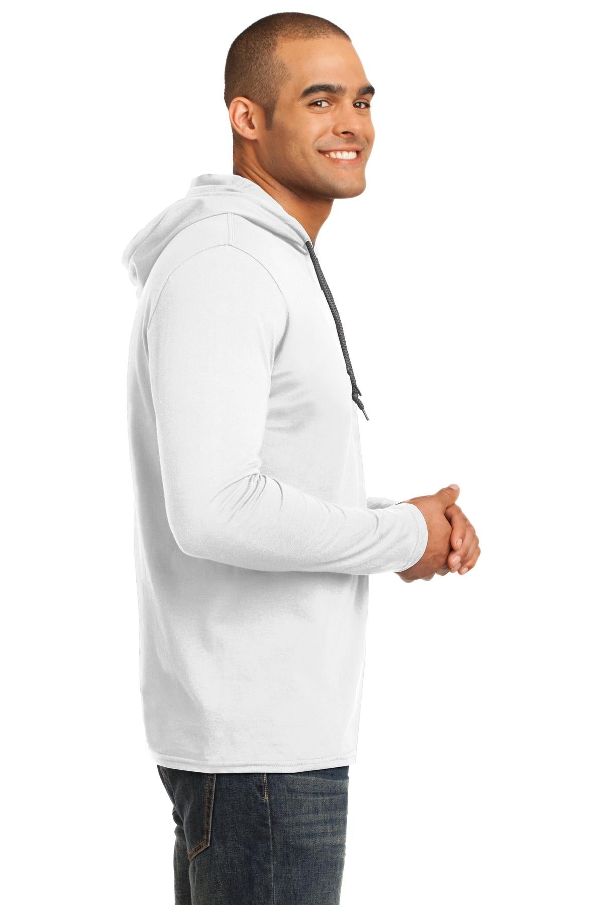 Gildan 100% Ring Spun Cotton Long Sleeve Hooded T-Shirt. 987