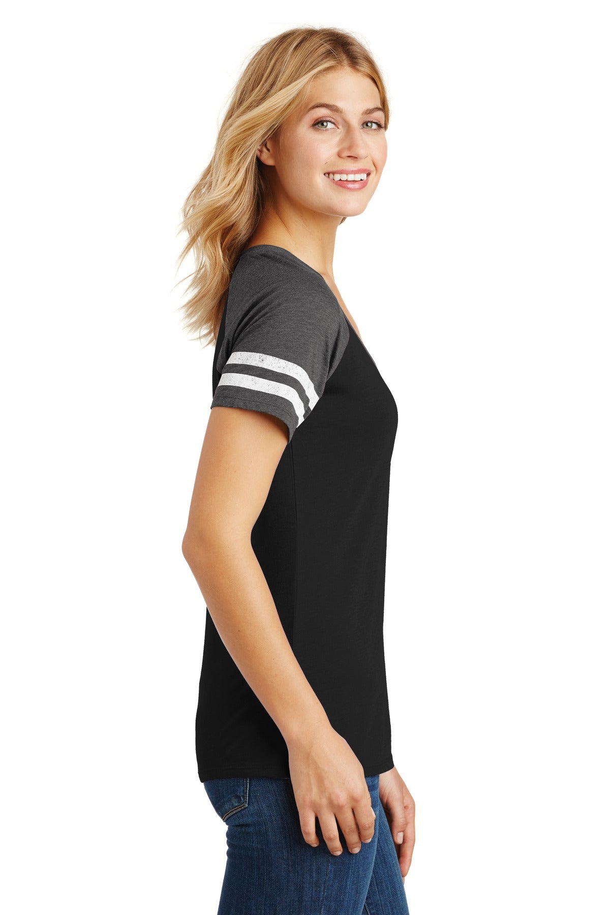 District Women's Game V-Neck Tee. DM476