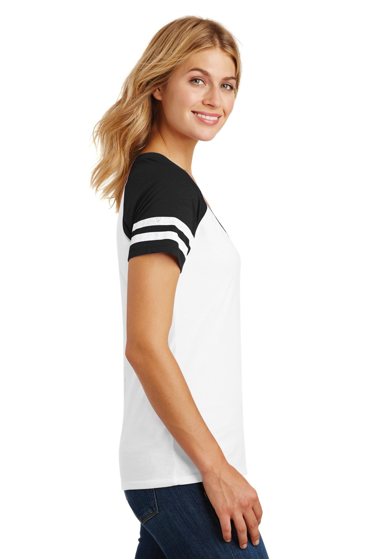District Women's Game V-Neck Tee. DM476