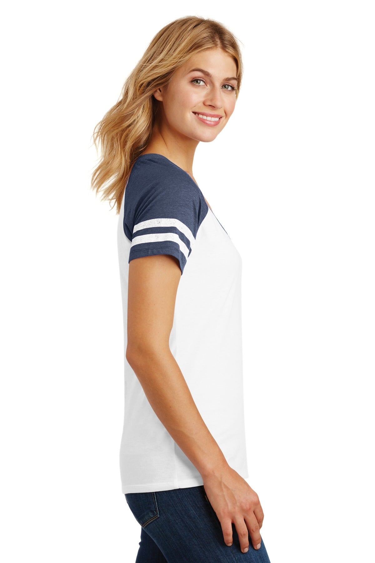 District Women's Game V-Neck Tee. DM476