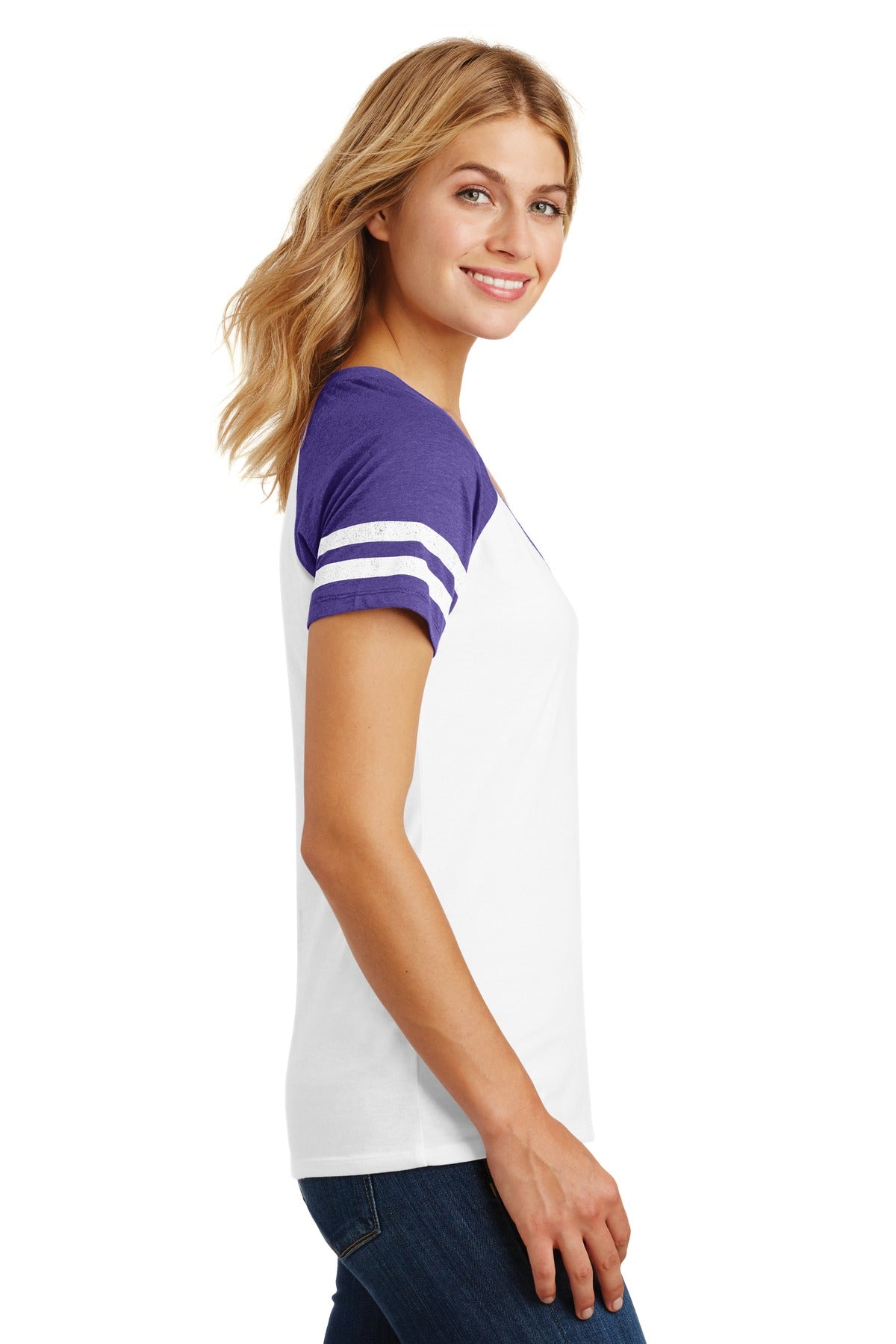 District Women's Game V-Neck Tee. DM476