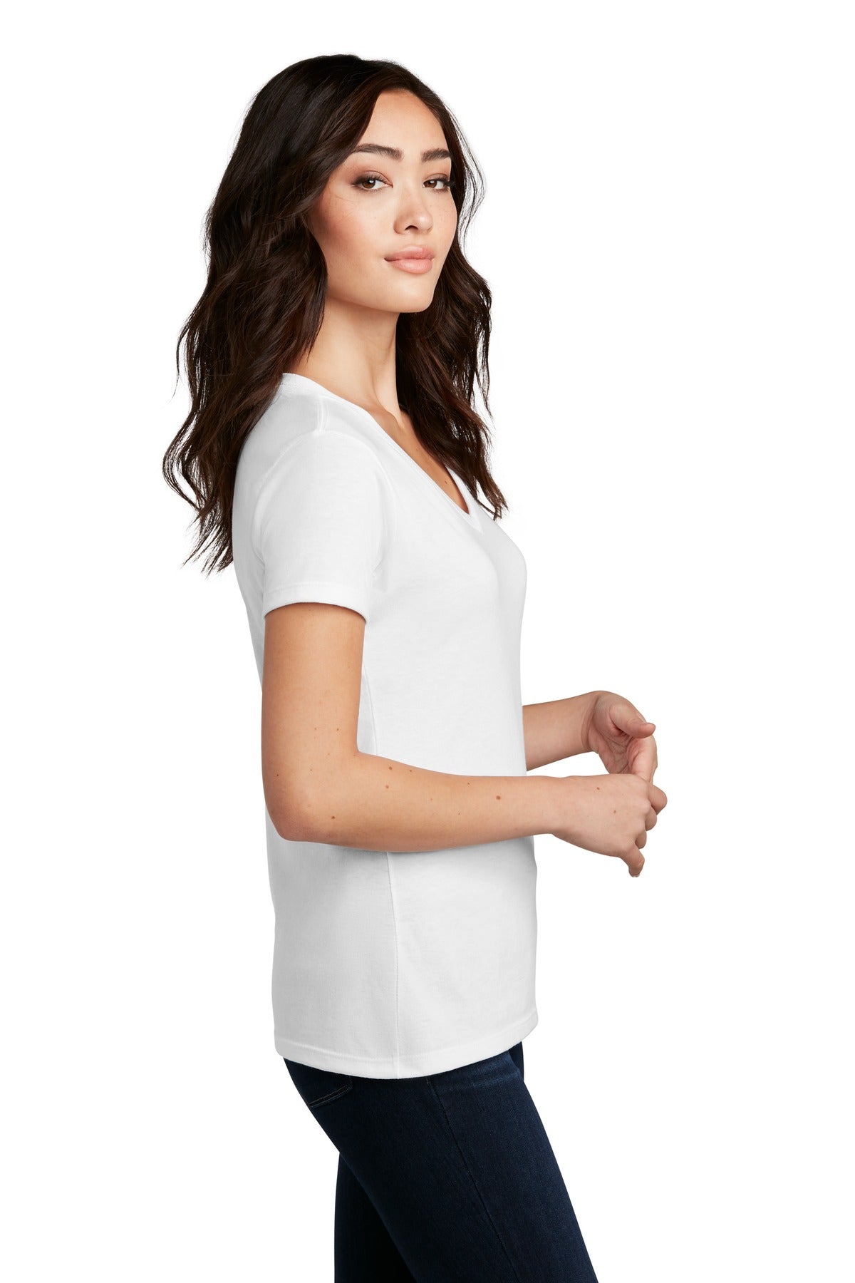 District Women's Perfect Blend CVC V-Neck Tee. DM1190L