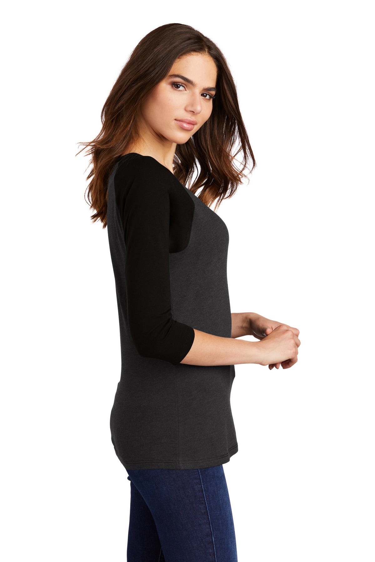 District Women's Perfect Tri 3/4-Sleeve Raglan. DM136L