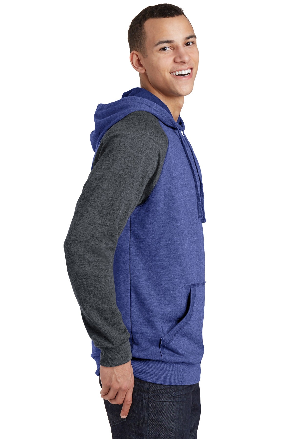 District Young Mens Lightweight Fleece Raglan Hoodie. DT196