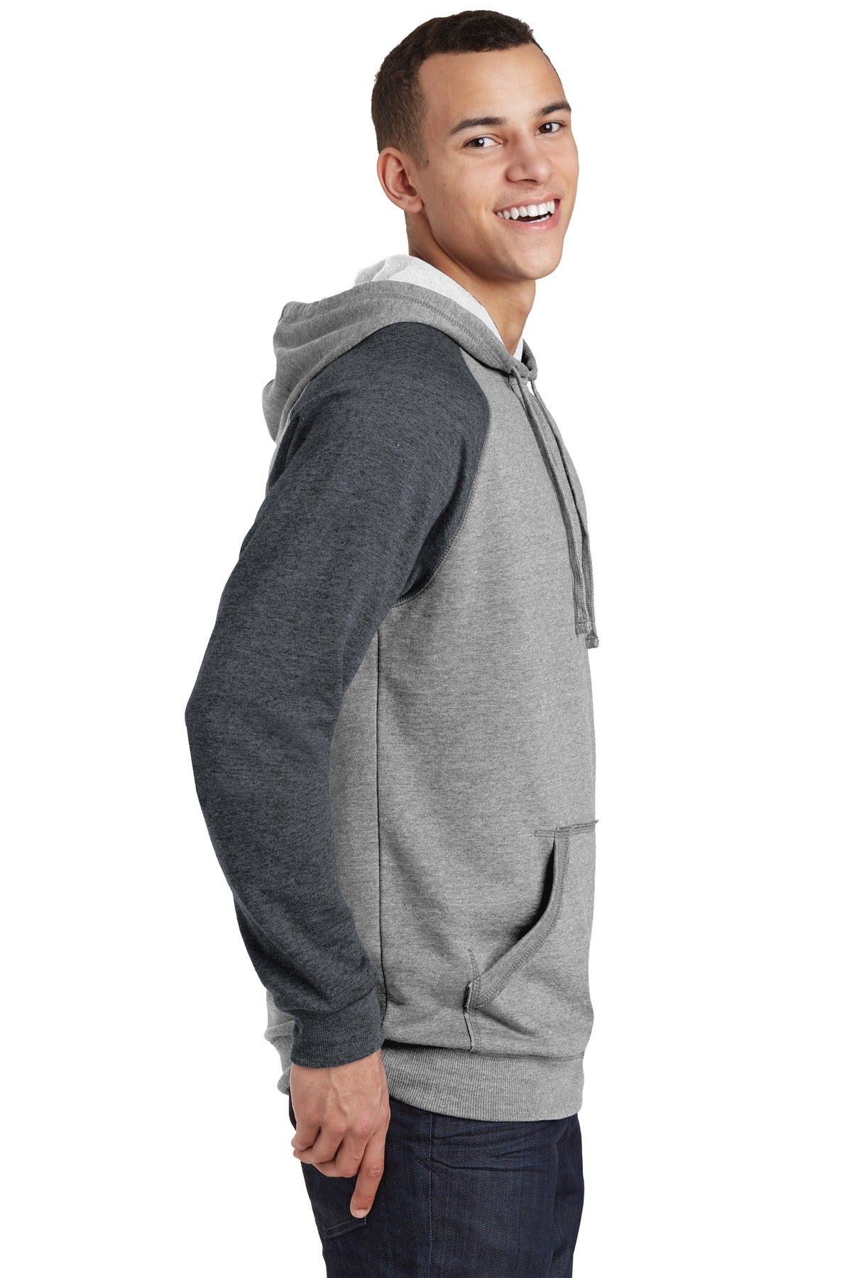 District Young Mens Lightweight Fleece Raglan Hoodie. DT196