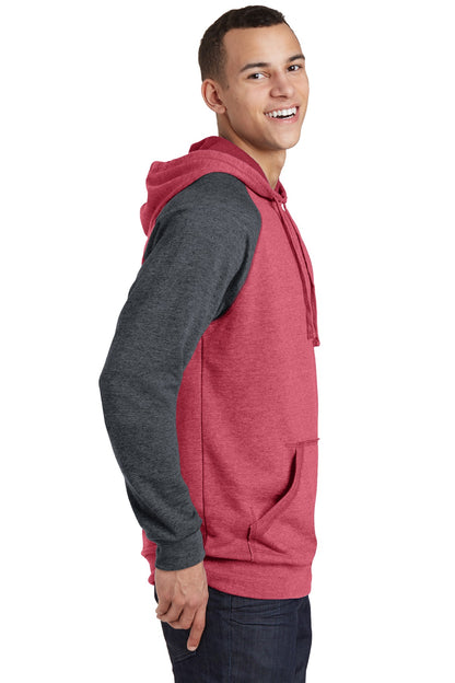 District Young Mens Lightweight Fleece Raglan Hoodie. DT196