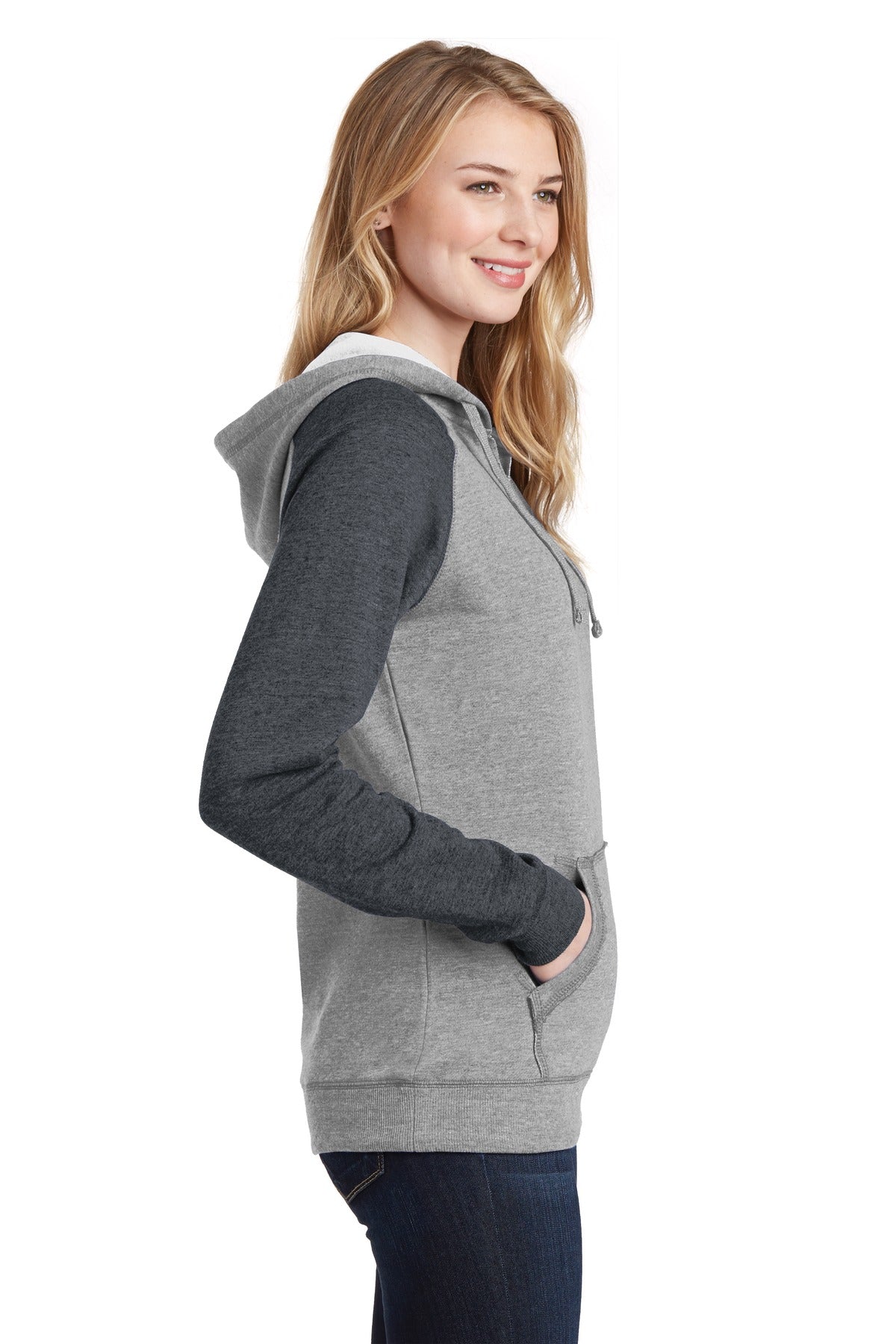 District Women's Lightweight Fleece Raglan Hoodie. DT296